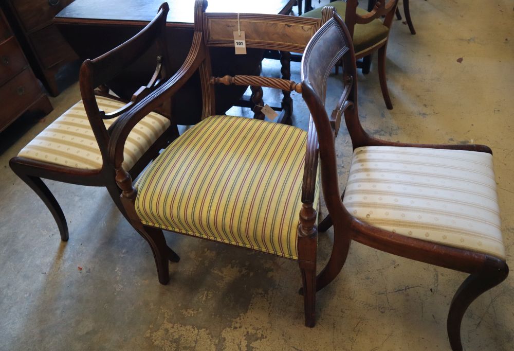 A Regency mahogany carver and a pair of dining chairs (3)